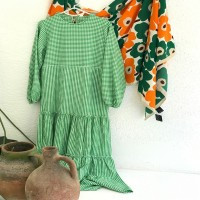 HS Layered Mini Gingham Dress -Green