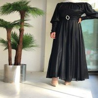 RFC Balloon Sleeve Belt Mevlana Dress - أسود