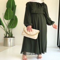 EDR Frilly Dress -لون زيتي