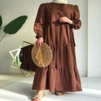 EDR Frilly Front Dress - بني