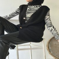 OW Zebra Pattern Blouse - أسود و أبيض