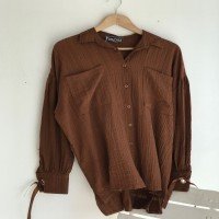 NS Ribbon Tied Tunic Shirt - بني