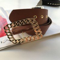حزام جلد مزين بسلسلة FR - جلد تبغ