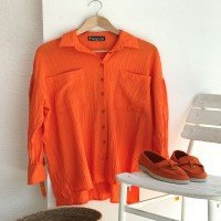 NS Ribbon Tied Tunic Shirt - برتقالي