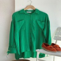 NS Ribbon Tied Tunic Shirt - أخضر