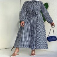 فستان AG Mini Houndstooth بأزرار -أزرق داكن