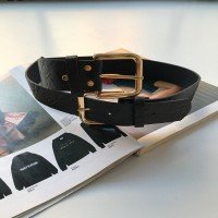 Gold Double Buckle Patent Leather Belt - Black