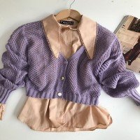 AQL Openwork Metal Buttoned Cardigan - Lilac