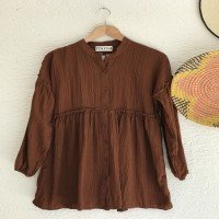 NS Robe Sleeve And Chest Gathered Tunic Shirt - Brown