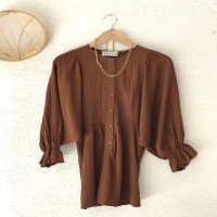 NS Buttoned Bat Sleeve Tunic - Brown