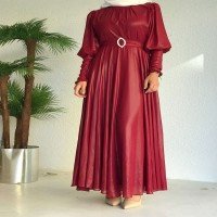 RFC Balloon Sleeve Belt Mevlana Dress - Claret Red