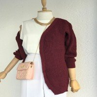 HZ Thessaloniki Plain Knitted Cardigan - Claret Red