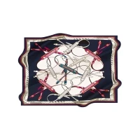 Aker Scarf Navy Blue Women's Asymmetric Patterned Silk Scarf