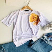 Half Teddy Bear Double Sleeve T Shirt - White