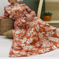 PLN Floral Satin Dress - Orange