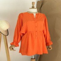 NS Buttoned Bat Sleeve Tunic - Orange