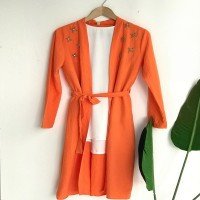 TBL Stone Belted Kimono - ORANGE