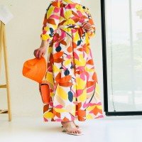 EFL Colorful Leafy Dress - Yellow and Pink