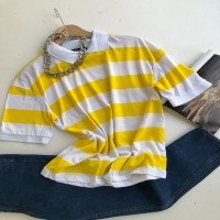 Thick Striped Collar T-Shirt Neon - YELLOW