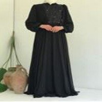 TN Stone Chiffon Evening Dress - Black