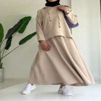 Sleeve Pocket Detailed Skirt Set - Taş
