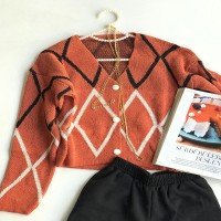 HZ Buttoned Triangle Pique Knitted Jacket - Orange