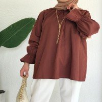 HNZ Elastic Sleeve Tunic Shirt - Chocolate Brown