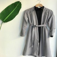 TBL Stone Belted Kimono - Gray