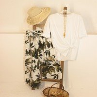 Leaf Pattern Trousers - White Green