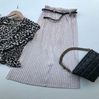 PR Belted Pleated Skirt - Cream