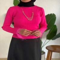 KZ Crew Neck Knitwear Blouse - Fuchsia