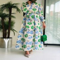 END Lotus Pattern Dress - Blue & Green