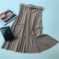 ZD Pleated Belt Skirt - Camel