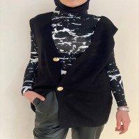 OW Marble Pattern Blouse - Black & White