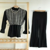 LD Front Slit Flared Trousers - Black