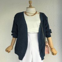 HZ Thessaloniki Plain Knitted Cardigan - Navy Blue