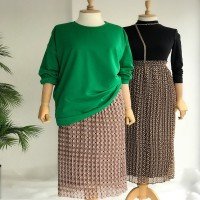 ZD Thin Pleated Geometric Pattern Chiffon Skirt - Mink