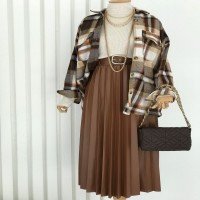 HBS Belted Pleated Leather Skirt - Tan
