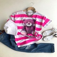 ABS Striped Bear T-Shirt - Neon Pink