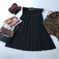 ZD Pleated Belt Skirt - BLACK