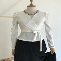 TG Double Breasted Short Sleeve Blouse - White