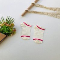 TW Striped Booties Socks Ecru - Pink