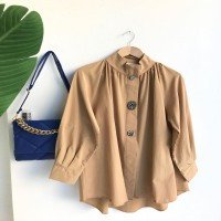 SG Shirt with Stones and Buttons on the Front - Camel - 7033