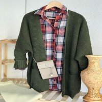 Double Sleeve Double Pocket Cardigan - Haki