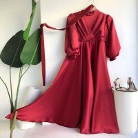 Tn Double Breasted Satin Evening Dress - Claret Red