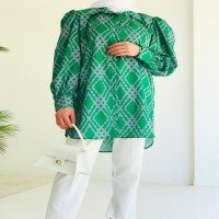 ET Diamond Pattern Balloon Sleeve Shirt - Green