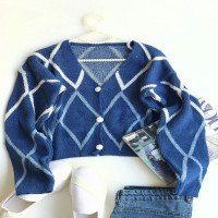 HZ Buttoned Triangle Pique Knitted Jacket - Royal