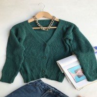 HZ Three-Button Cardigan - Emerald Green