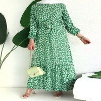 NS Mini Elastic Floral Dress - Green