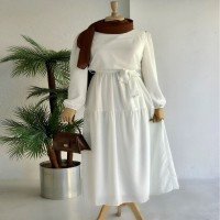 Self Striped Dress - White